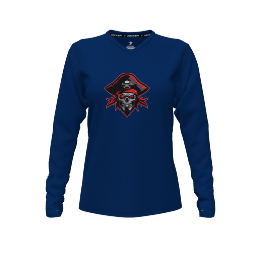 [FTLVCFNV-FYXS-LOGO1] Decker Comfort T-Shirt (Female Youth XS, Navy, V Neck, Logo 1, Long Sleeve)