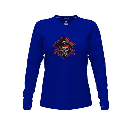 [FTLVCFRY-FYXS-LOGO1] Decker Comfort T-Shirt (Female Youth XS, Royal, V Neck, Logo 1, Long Sleeve)