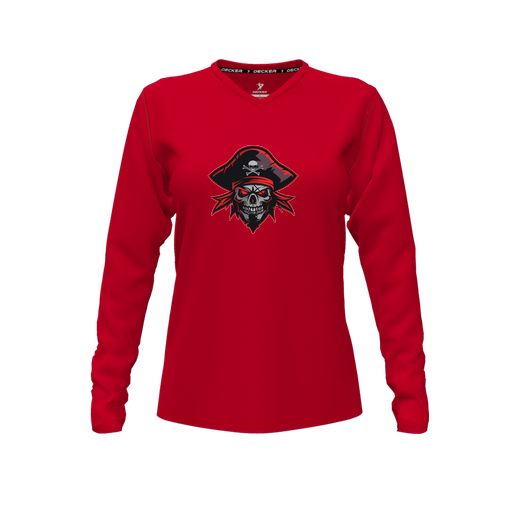 [FTLVCFRD-FYXS-LOGO1] Decker Comfort T-Shirt (Female Youth XS, Red, V Neck, Logo 1, Long Sleeve)