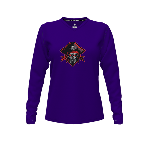 [FTLVCFPP-FYXS-LOGO1] Decker Comfort T-Shirt (Female Youth XS, Purple, V Neck, Logo 1, Long Sleeve)